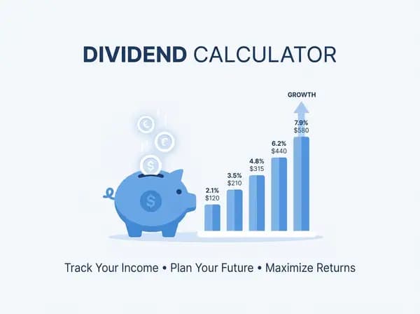 Dividend calculator cover with a savings pig and rising income chart