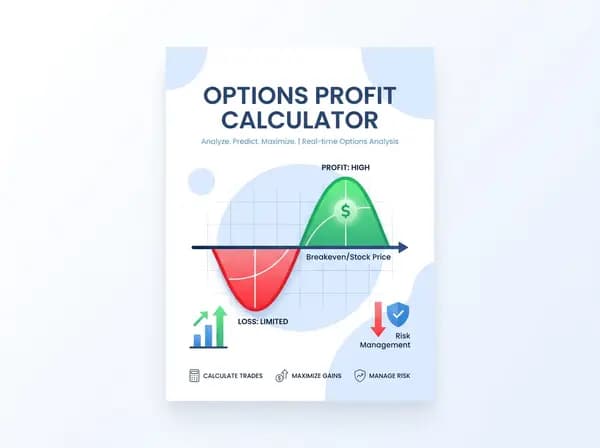 Options profit calculator cover with a profit and loss payoff diagram