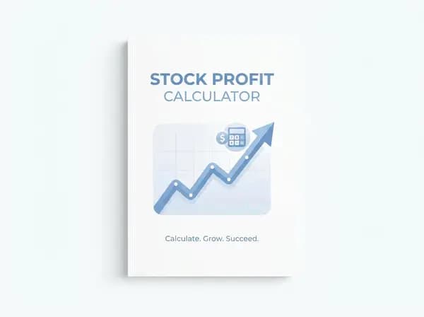 Stock profit calculator cover with a rising price chart and calculator