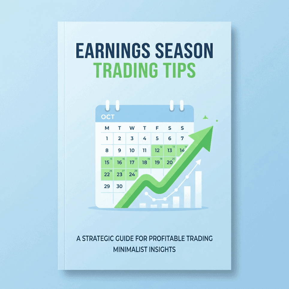 Earnings season trading tips guide with a calendar and upward market trend